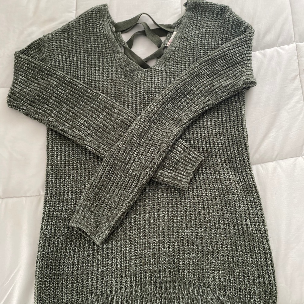 Green sweater lace up back